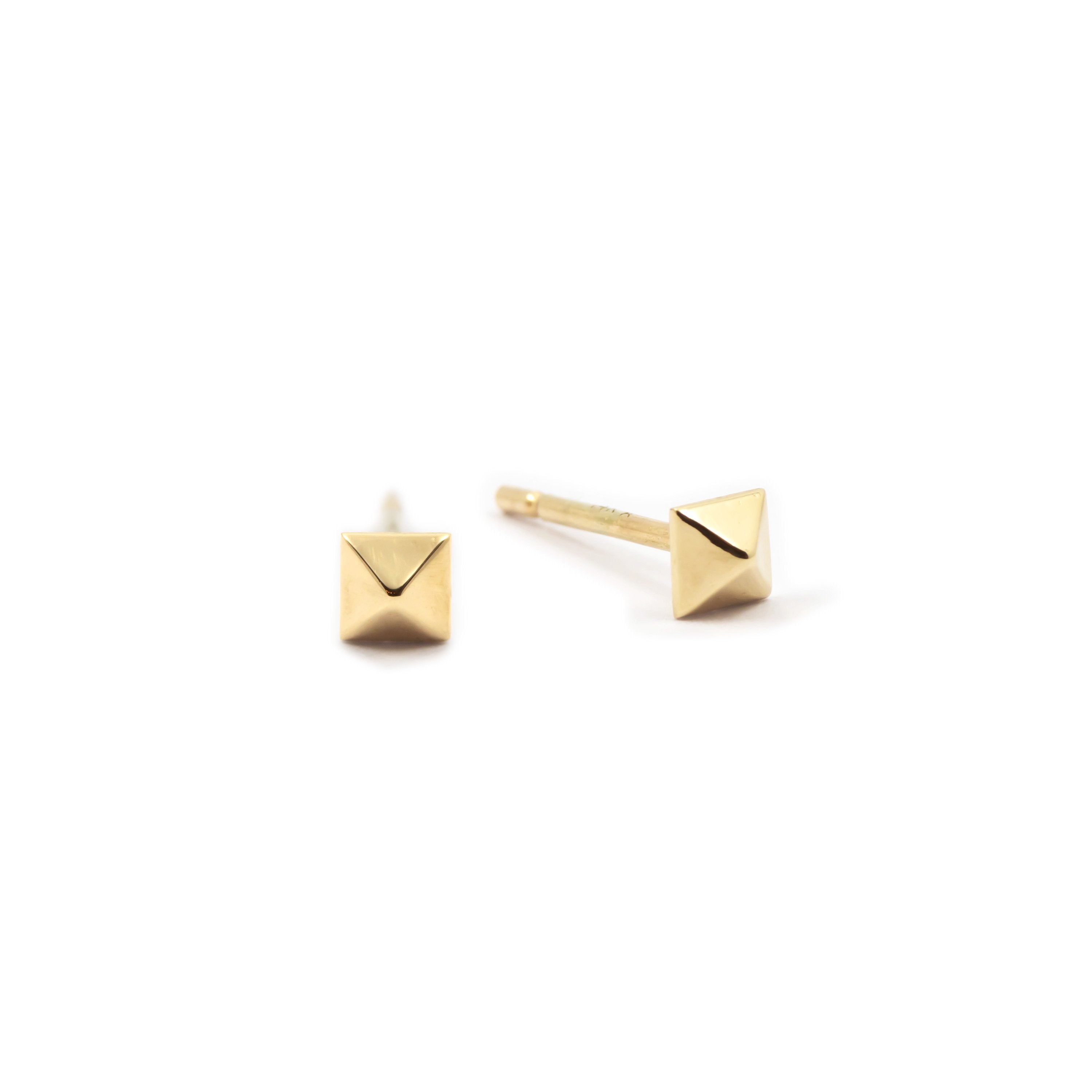 Debbie Spike Earring - Pyramid Spike Stud Earring 14k Yellow Gold