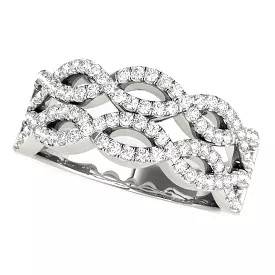 Diamond Studded Double Interlocking Waves Ring in 14k White Gold