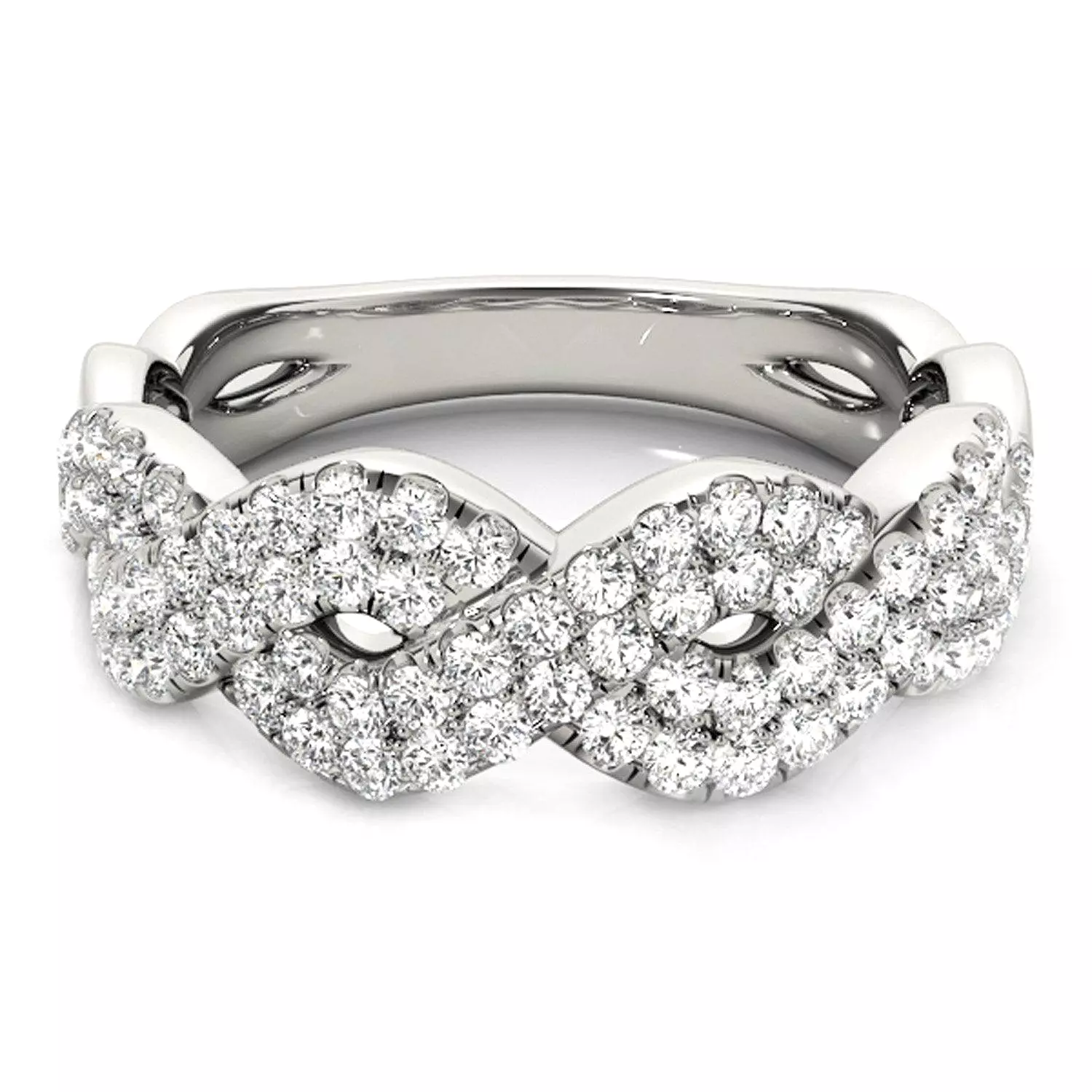 Diamond Studded Interlocking Waves Ring in 14k White Gold