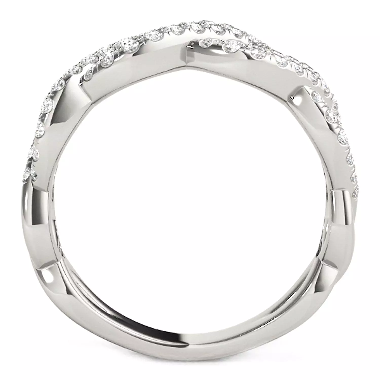 Diamond Studded Interlocking Waves Ring in 14k White Gold