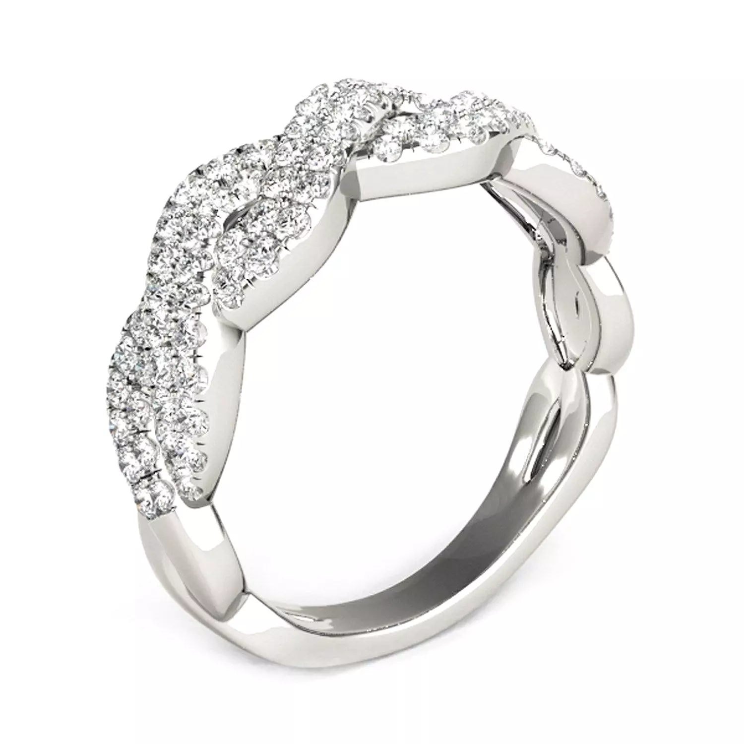 Diamond Studded Interlocking Waves Ring in 14k White Gold