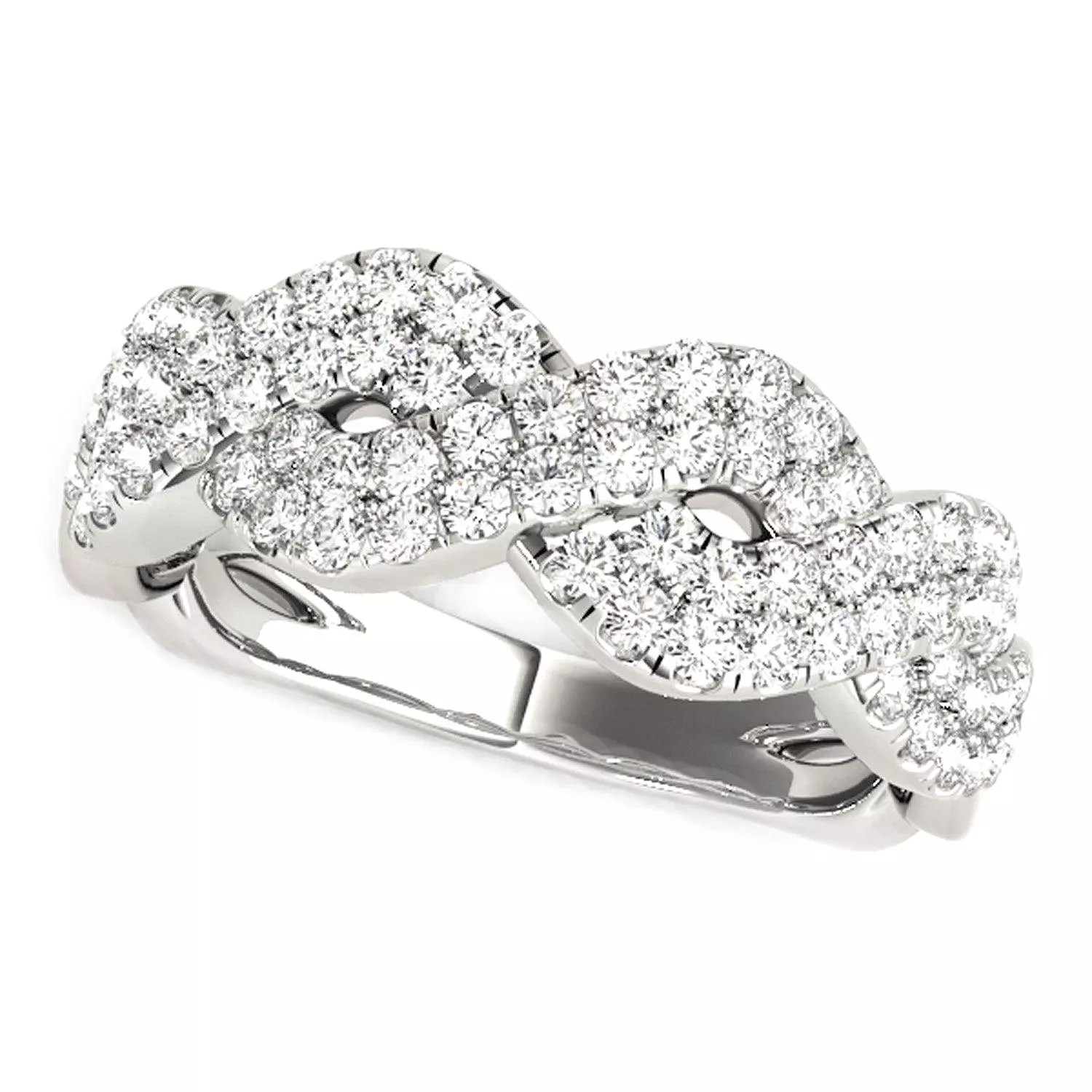 Diamond Studded Interlocking Waves Ring in 14k White Gold