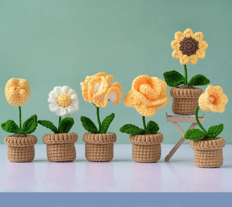 DIY Mini Woolen Flower Tulip Bouquets Potted