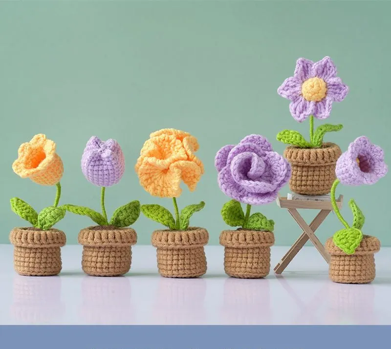 DIY Mini Woolen Flower Tulip Bouquets Potted