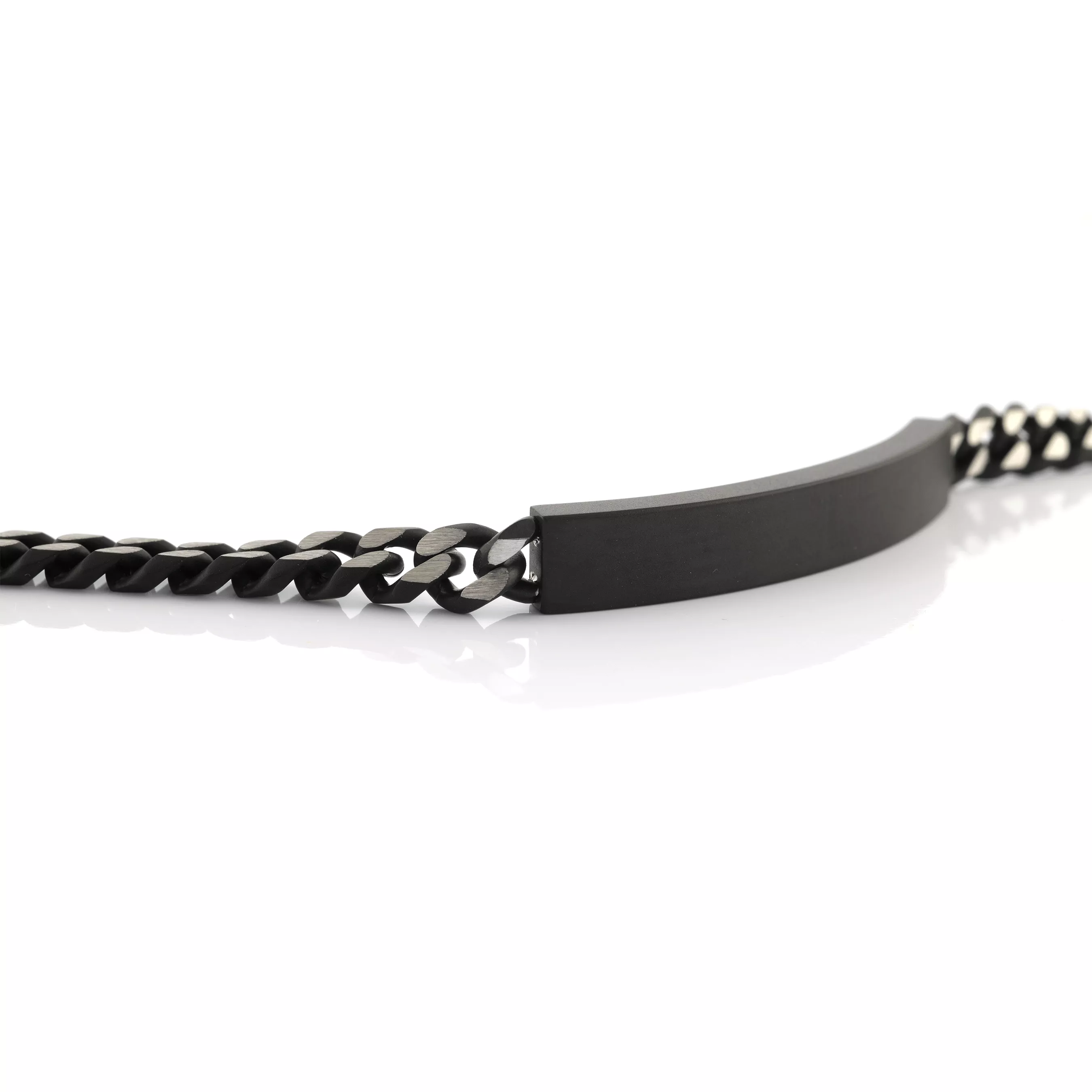 Engravable - Stainless Steel Black Curb Link ID Bracelet