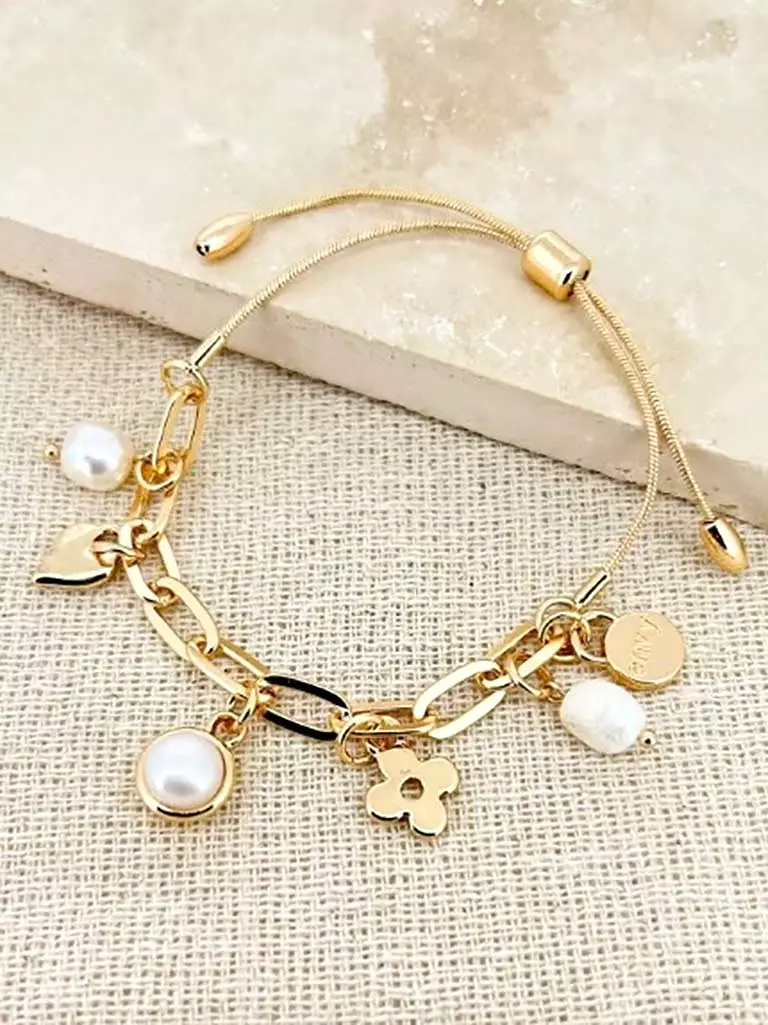 Envy Drawstring Clover Charm Bracelet - Gold