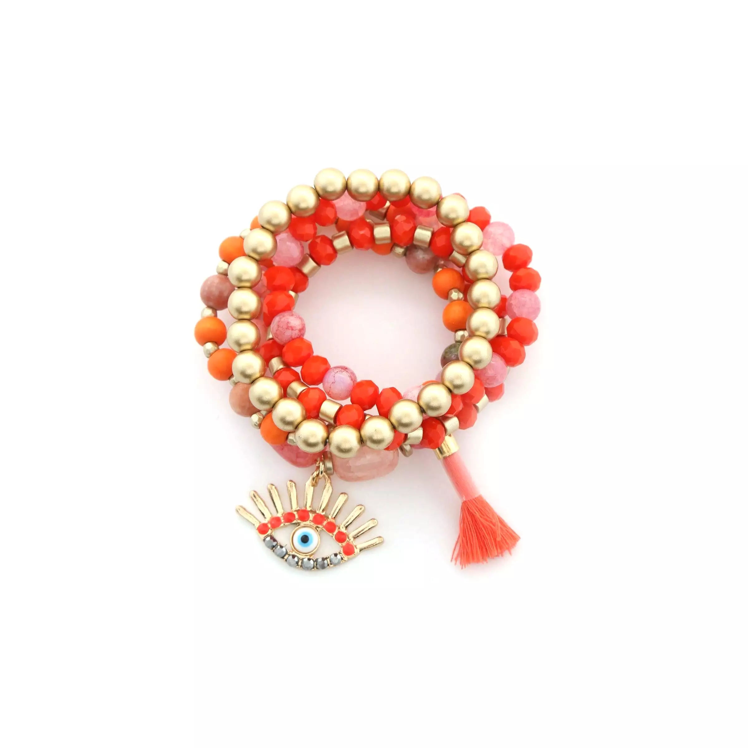 Evil Eye Bead Tassel Bracelet Set