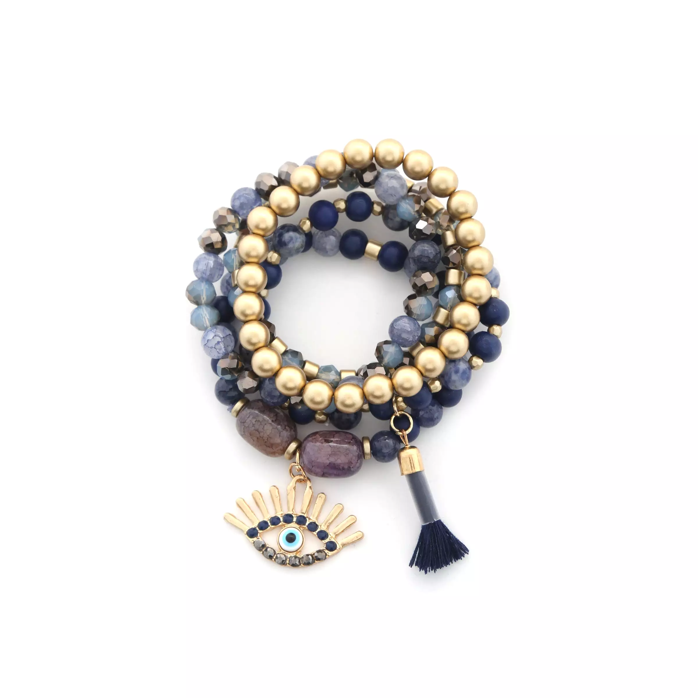 Evil Eye Bead Tassel Bracelet Set