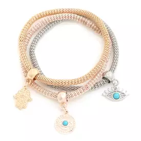 Evil Eye Hamsa Hand Charm Bracelet Set