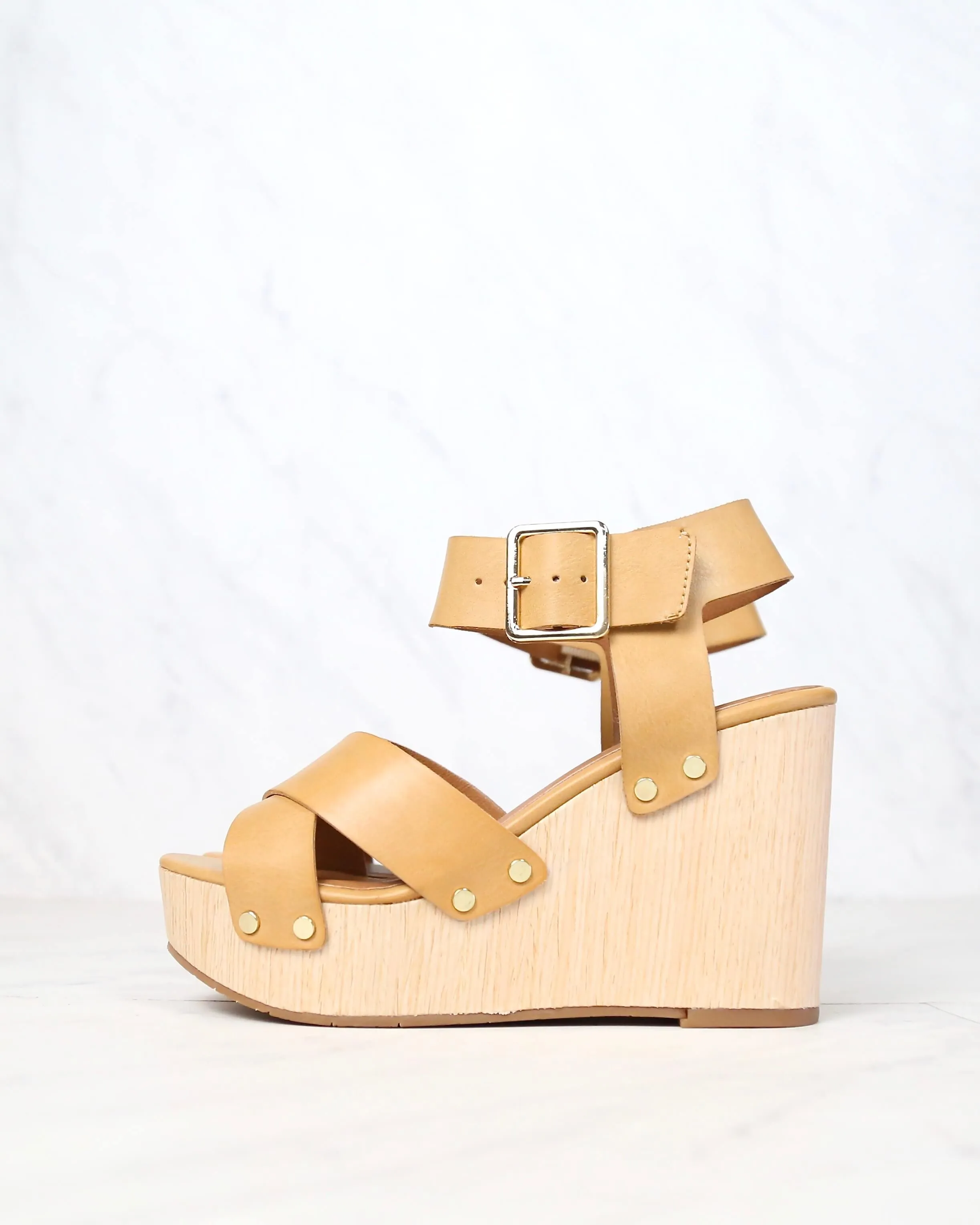 Final Sale - BC Footwear - Teeny Vegan Platform Wedge Sandals - Tan