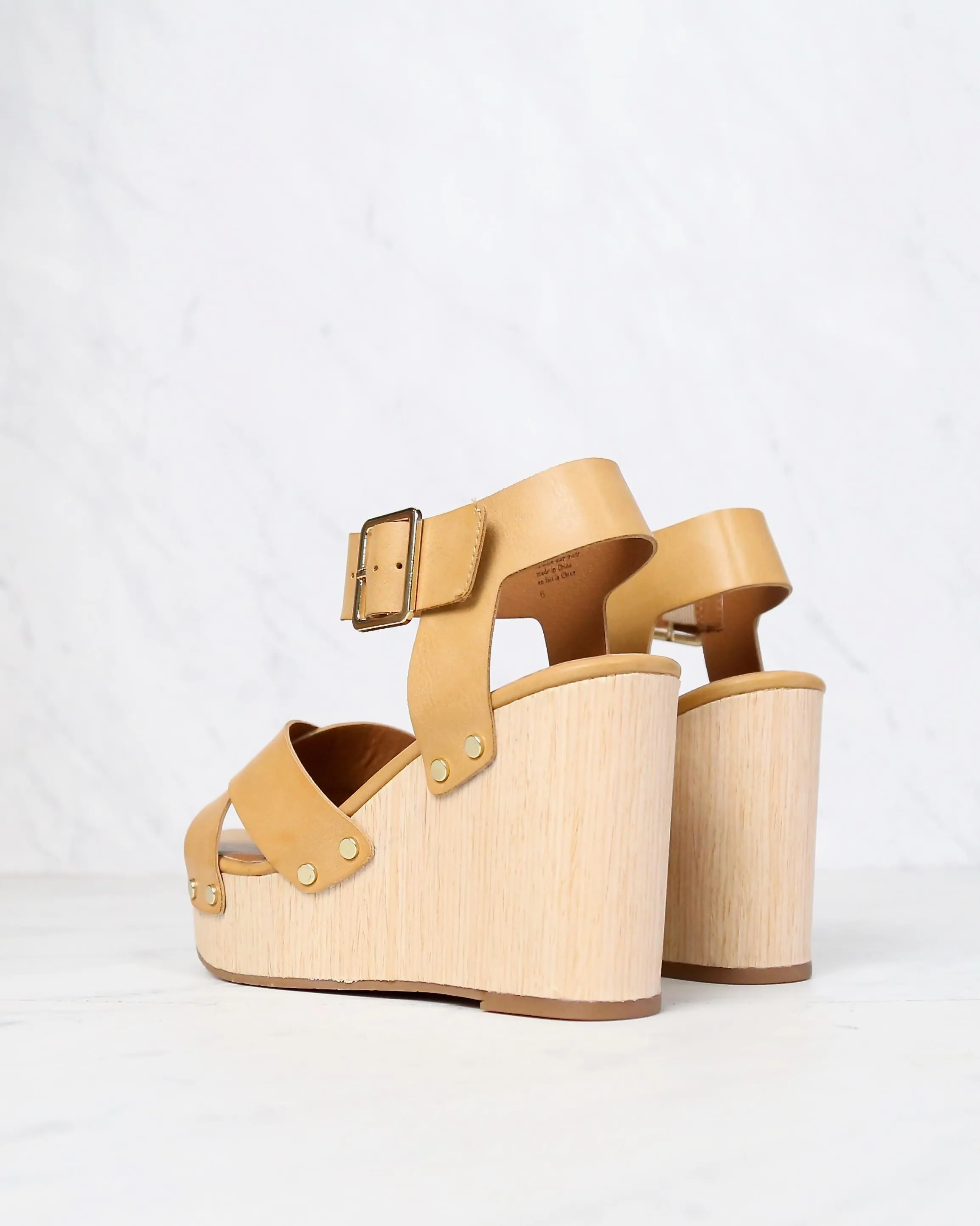 Final Sale - BC Footwear - Teeny Vegan Platform Wedge Sandals - Tan