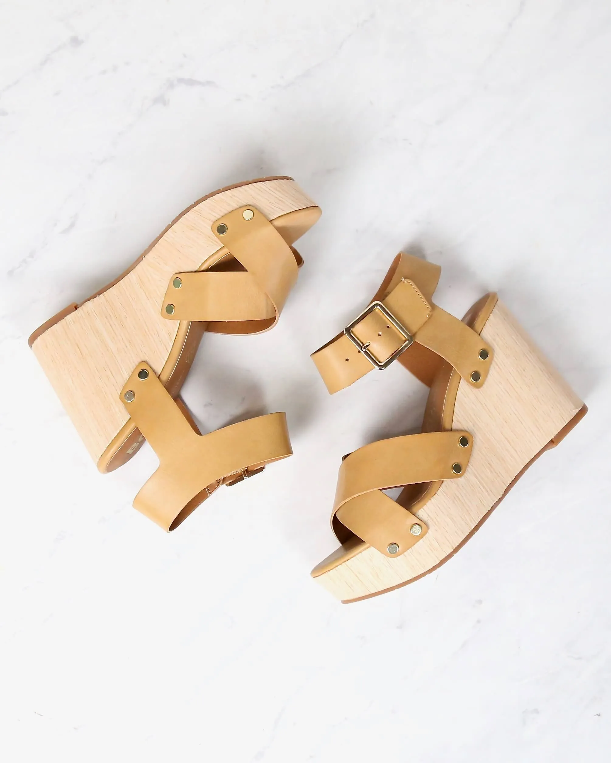 Final Sale - BC Footwear - Teeny Vegan Platform Wedge Sandals - Tan