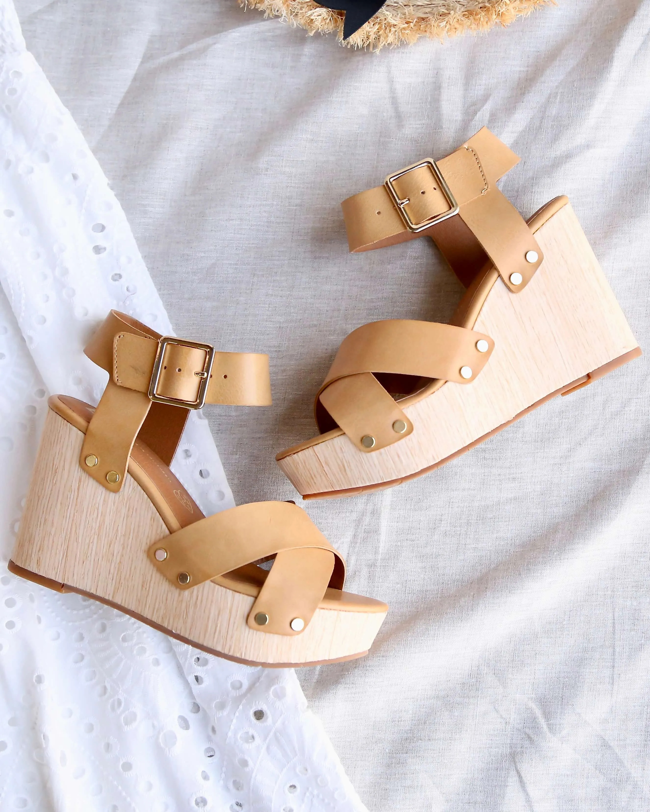 Final Sale - BC Footwear - Teeny Vegan Platform Wedge Sandals - Tan