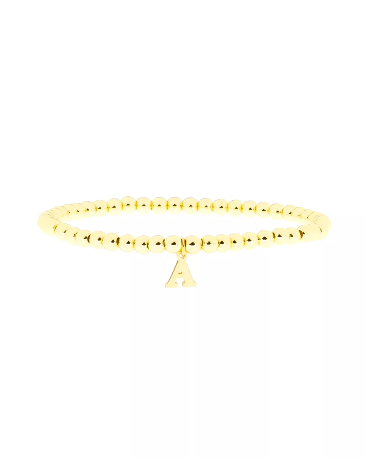 Gold Brass Initial Charm Ball Bracelet - A