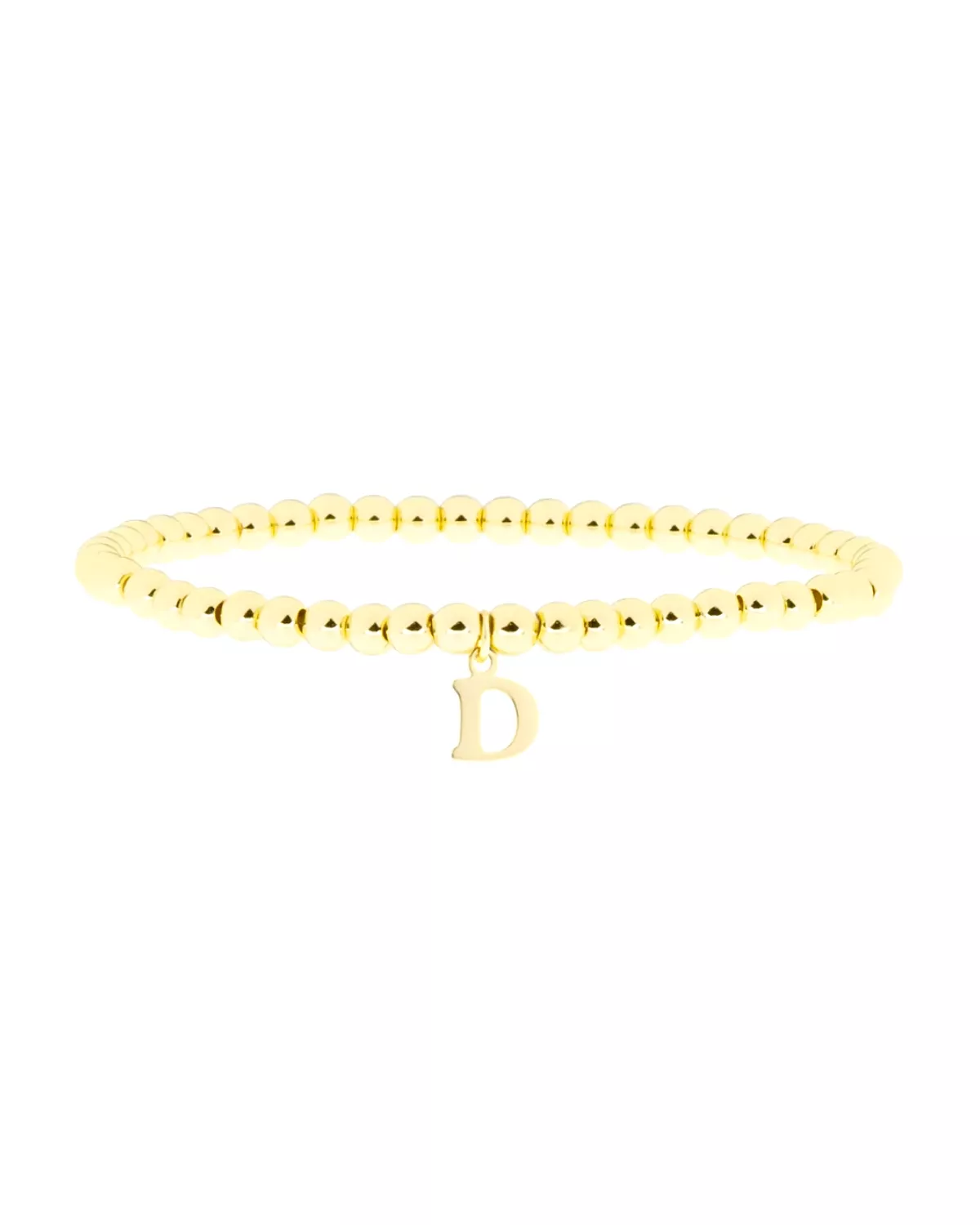 Gold Brass Initial Charm Ball Bracelet - D