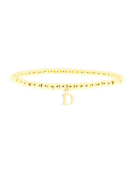 Gold Brass Initial Charm Ball Bracelet - D