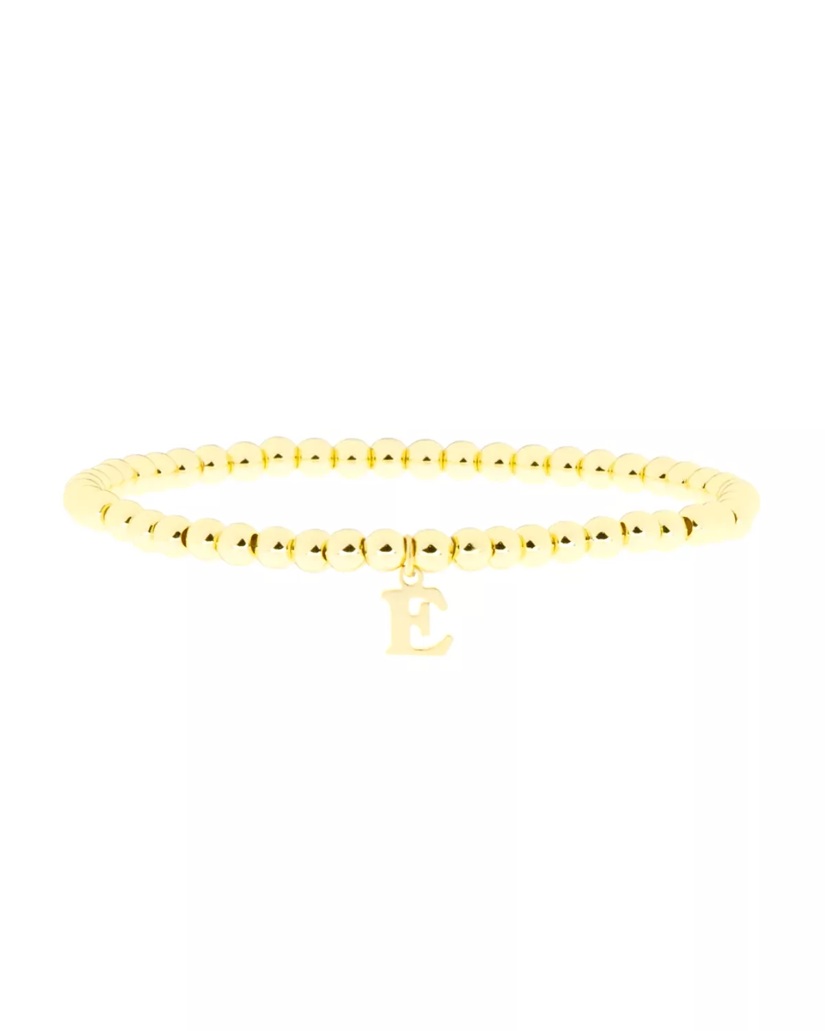 Gold Brass Initial Charm Ball Bracelet - E