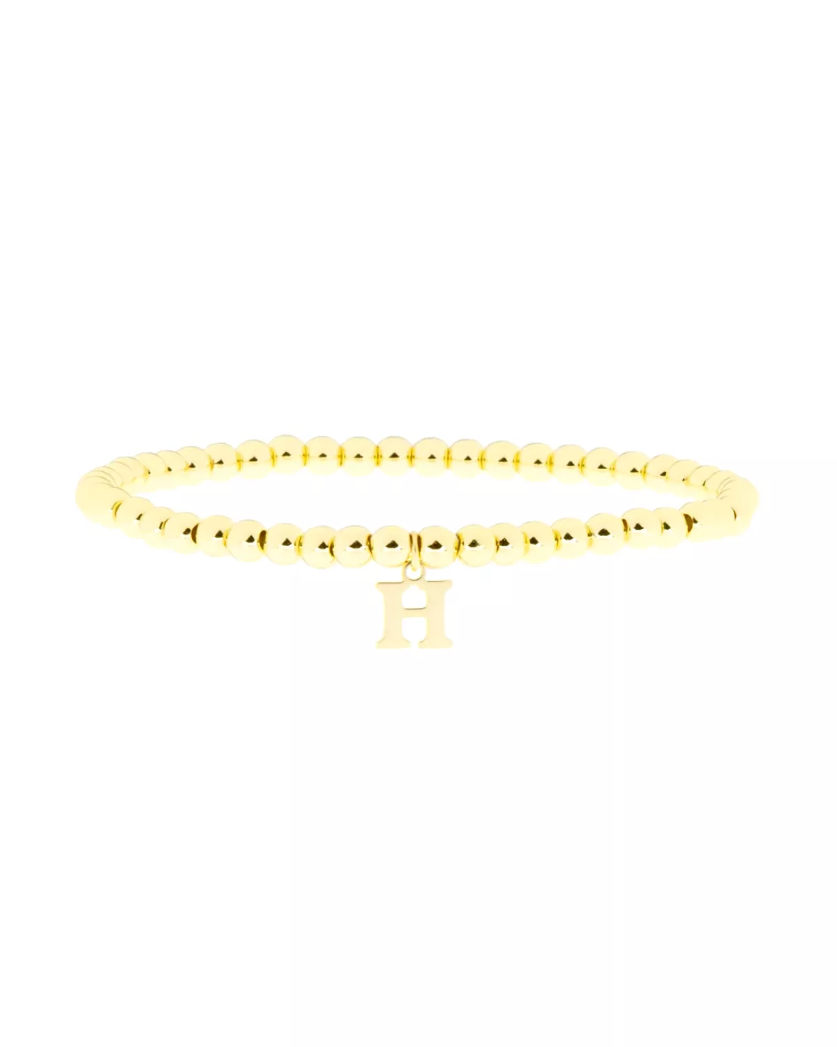 Gold Brass Initial Charm Ball Bracelet - H