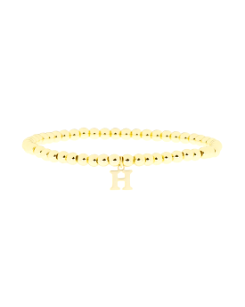 Gold Brass Initial Charm Ball Bracelet - H