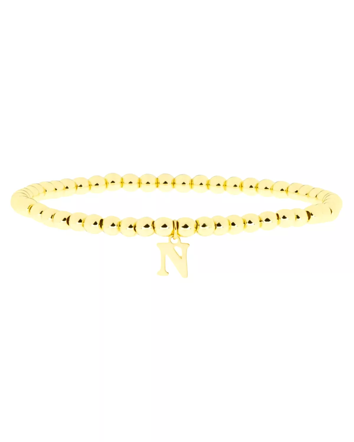 Gold Brass Initial Charm Ball Bracelet - N