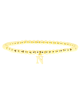 Gold Brass Initial Charm Ball Bracelet - N