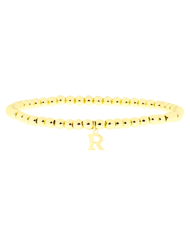 Gold Brass Initial Charm Ball Bracelet - R