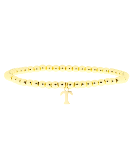 Gold Brass Initial Charm Ball Bracelet - T