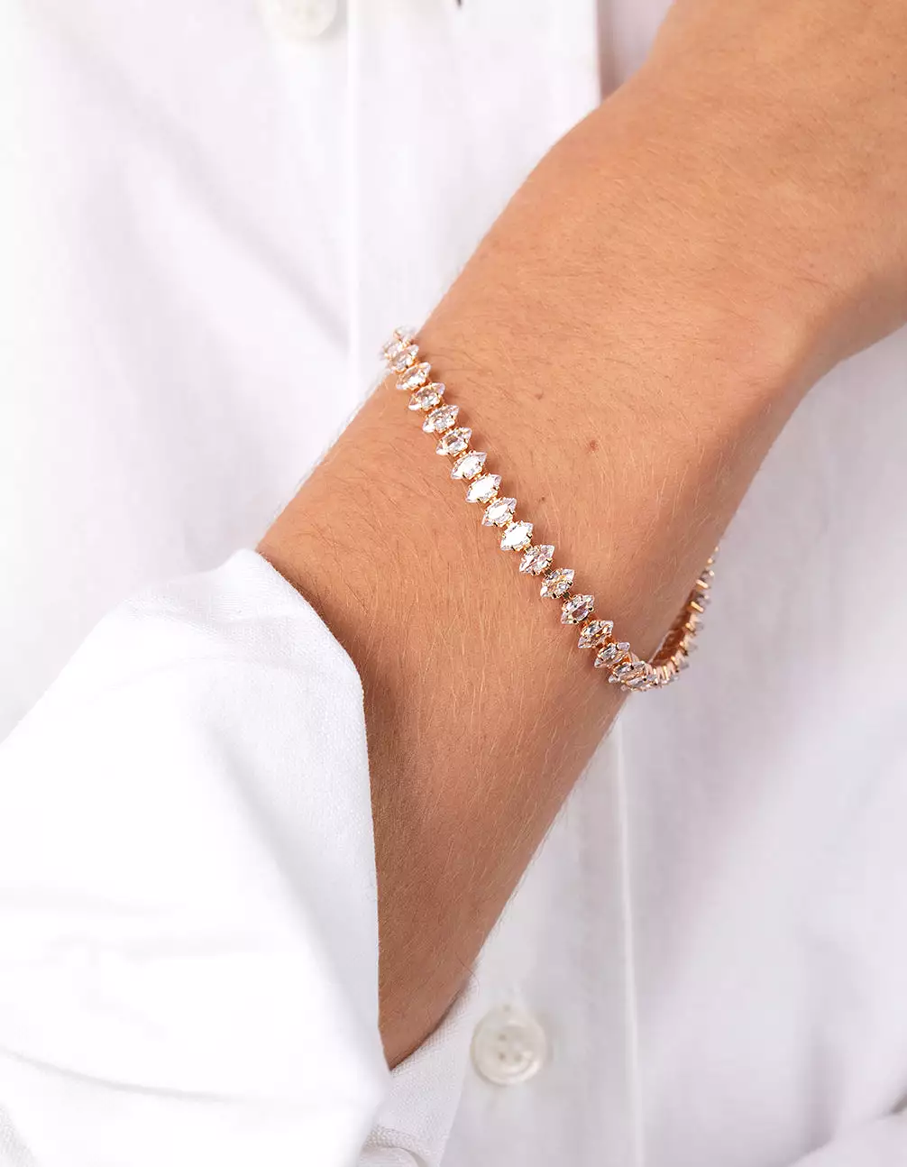 Gold Cubic Zirconia Navette Tennis Bracelet