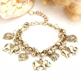 Gold Elephant and Heart Charm Bracelet