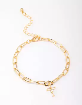 Gold Plated Cross Charm Chain Bracelet