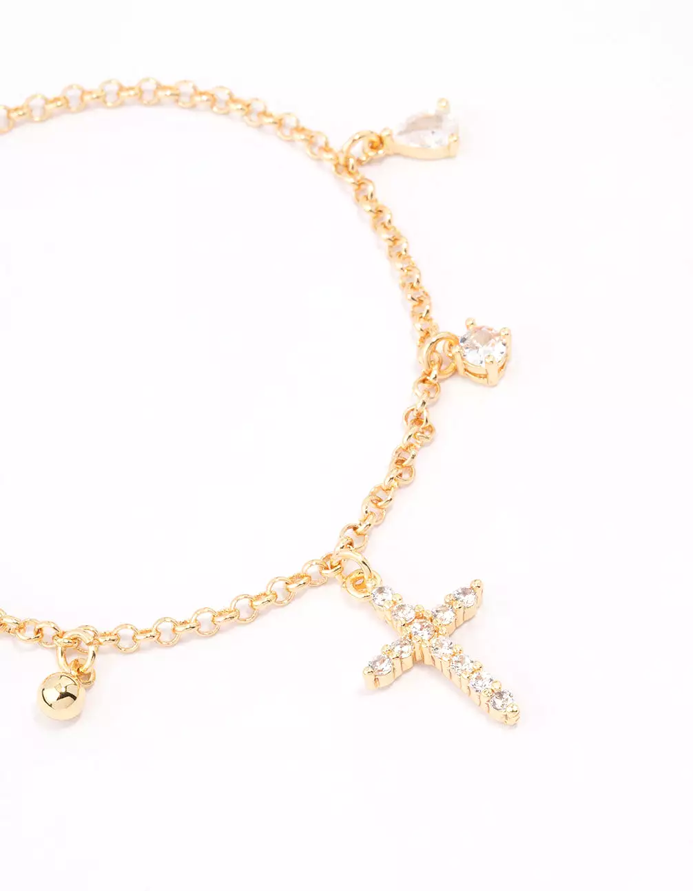 Gold Plated Cubic Zircona Cross Charm Bracelet