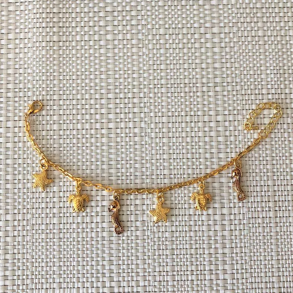 Gold Sea Life Charm Chain Bracelet