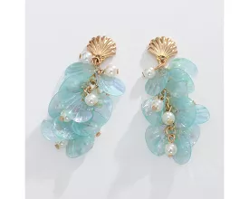 Gold Shell & Aqua Sequin Earrings