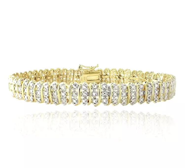 Gold Tone 1 Ct TDW Diamond S Pattern Tennis Bracelet