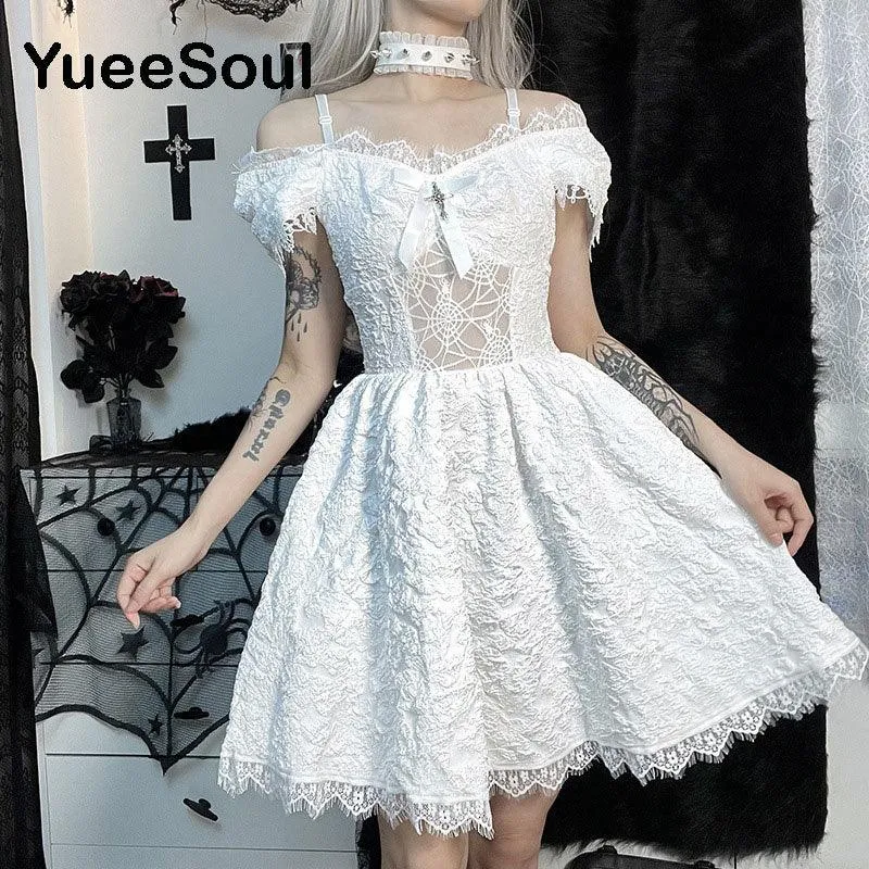 Gothic Lace Trim High Waist Bodycon Mini Dress