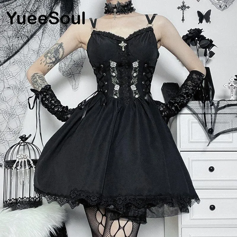 Gothic Lace Trim High Waist Bodycon Mini Dress