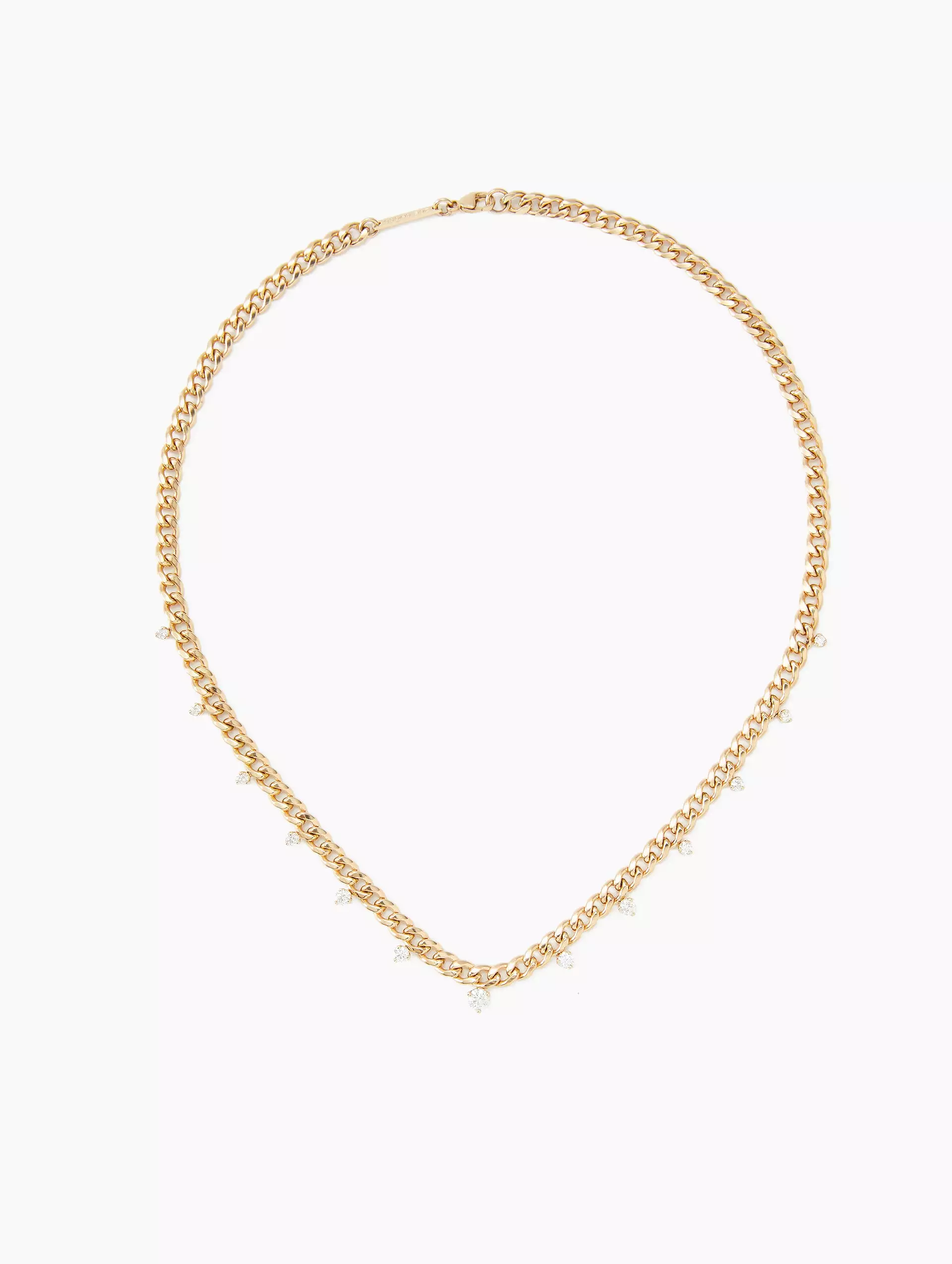 Graduated Prong Diamonds Medium Curb Chain Necklace