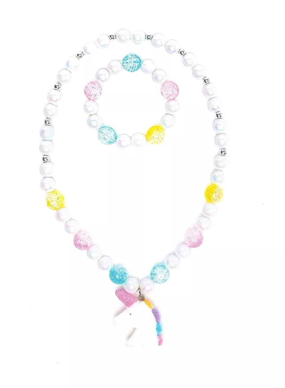 Great Pretenders - White Unicorn Necklace & Bracelet Set