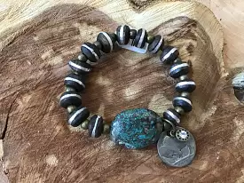 Handmade Buffalo Nickle & Turquoise Stretch Bracelet