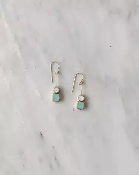 I. Ronni Kappos Stacked Aqua Square w/ White Circle Earrings