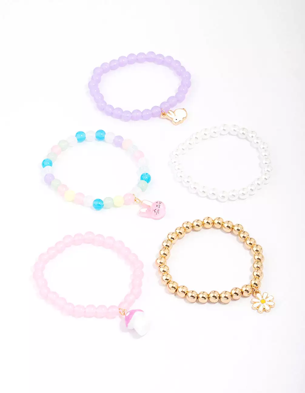 Kids Easter Bunny Flower Stretch Beaded Bracelet 5-Pack