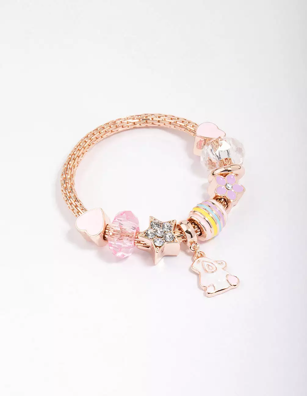 Kids Rose Gold Easter Bunny Charm Stretch Bracelet