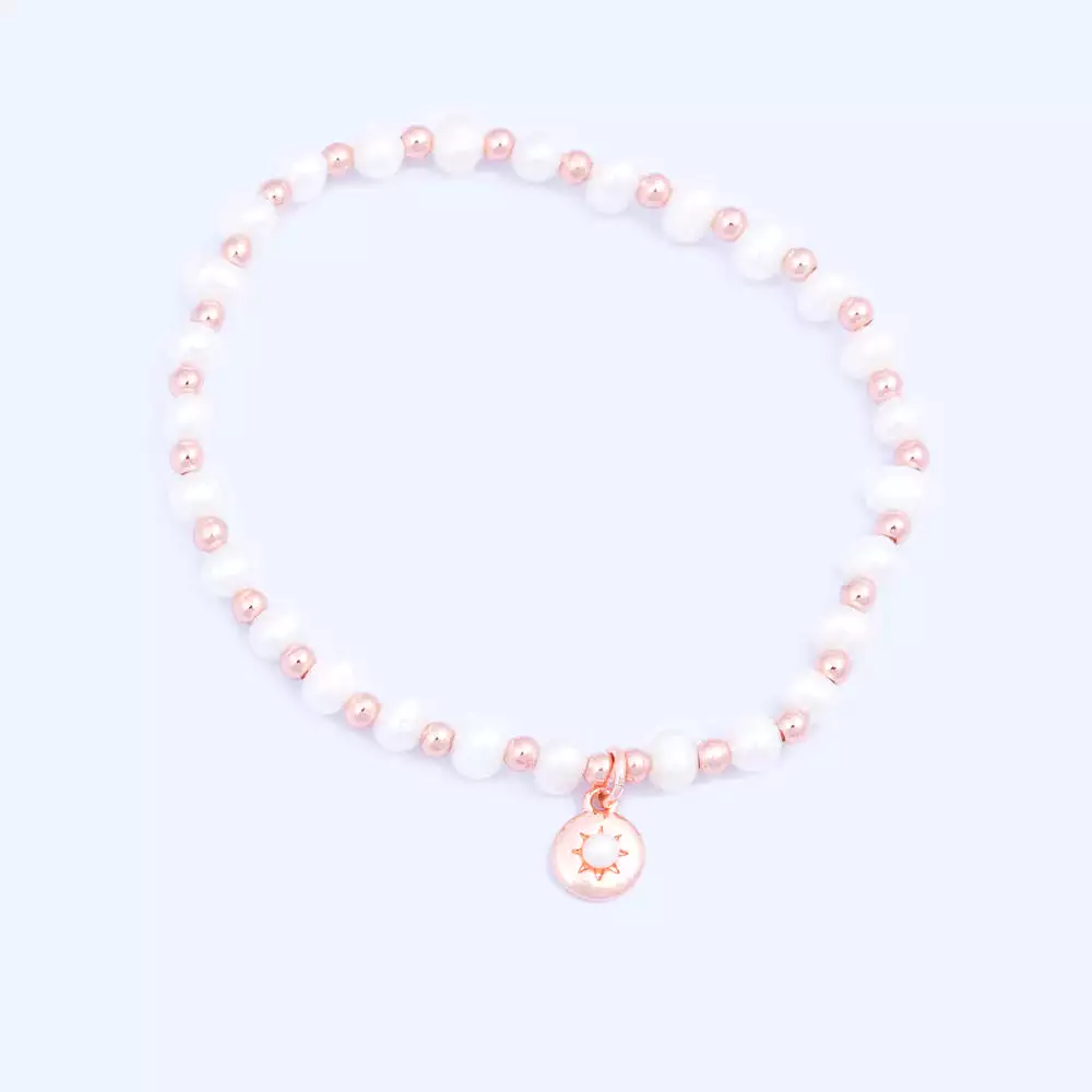 KNIGHT & DAY -  Rose Gold Beaded & Freshwater Pearl Bracelet