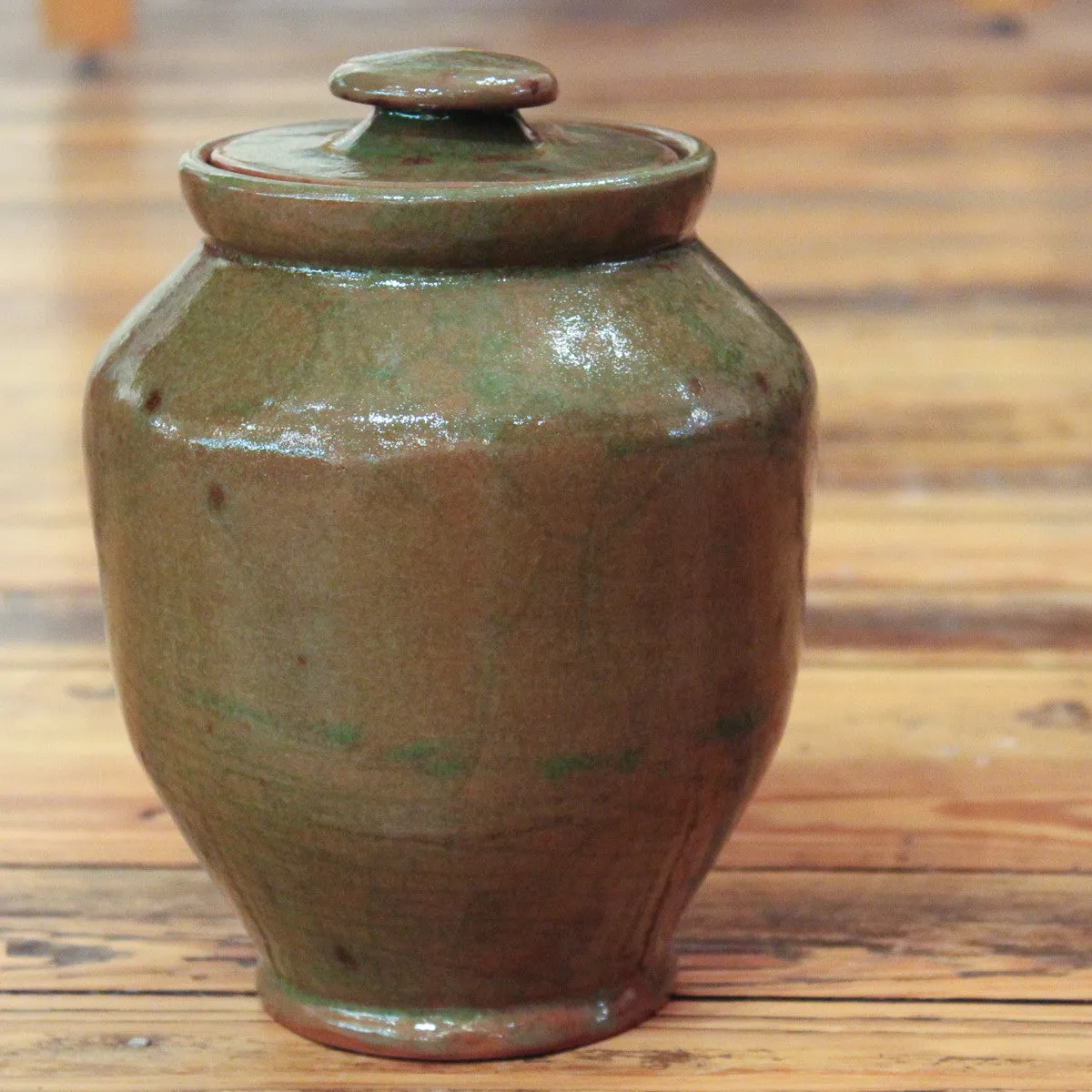 Large Lidded Green Jar