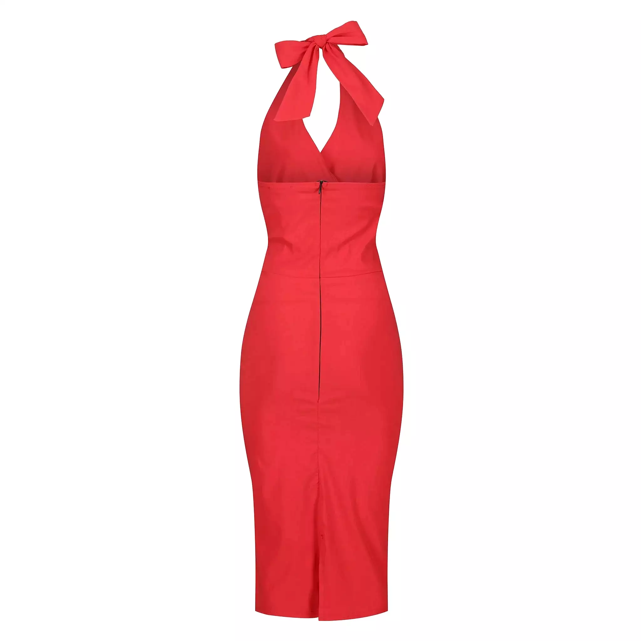 Lipstick Red Wrap Top Halterneck Wiggle Pencil Dress