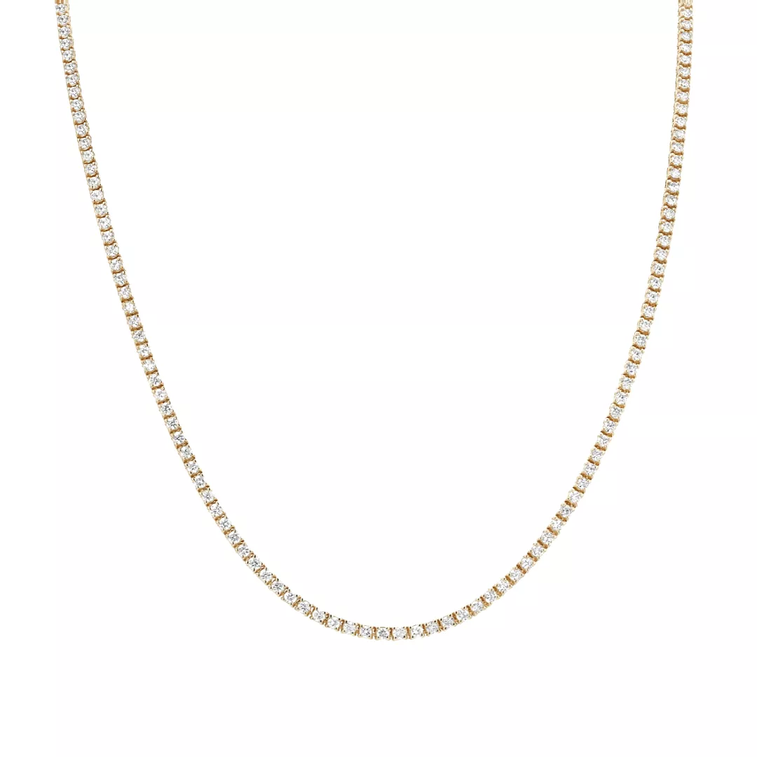 Medium 14K Gold and Diamond Tennis Necklace 4-Prong Setting