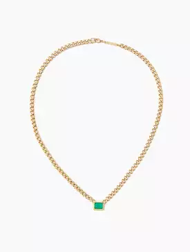 Medium Curb Chain Emerald Cut Emerald Bezel Necklace