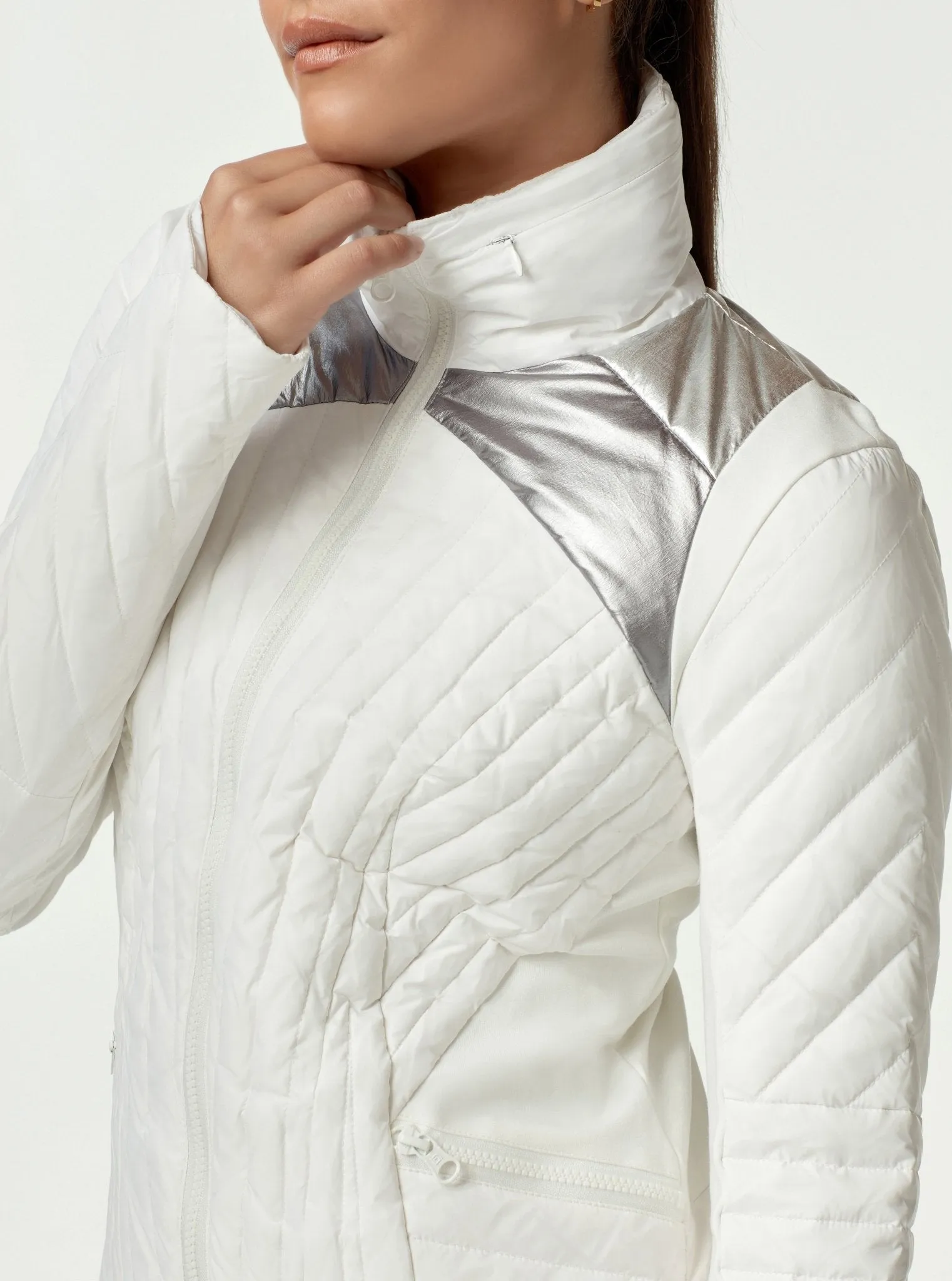 METALLIC MOTION PANEL DOWN ZIP PUFFER - Final Sale