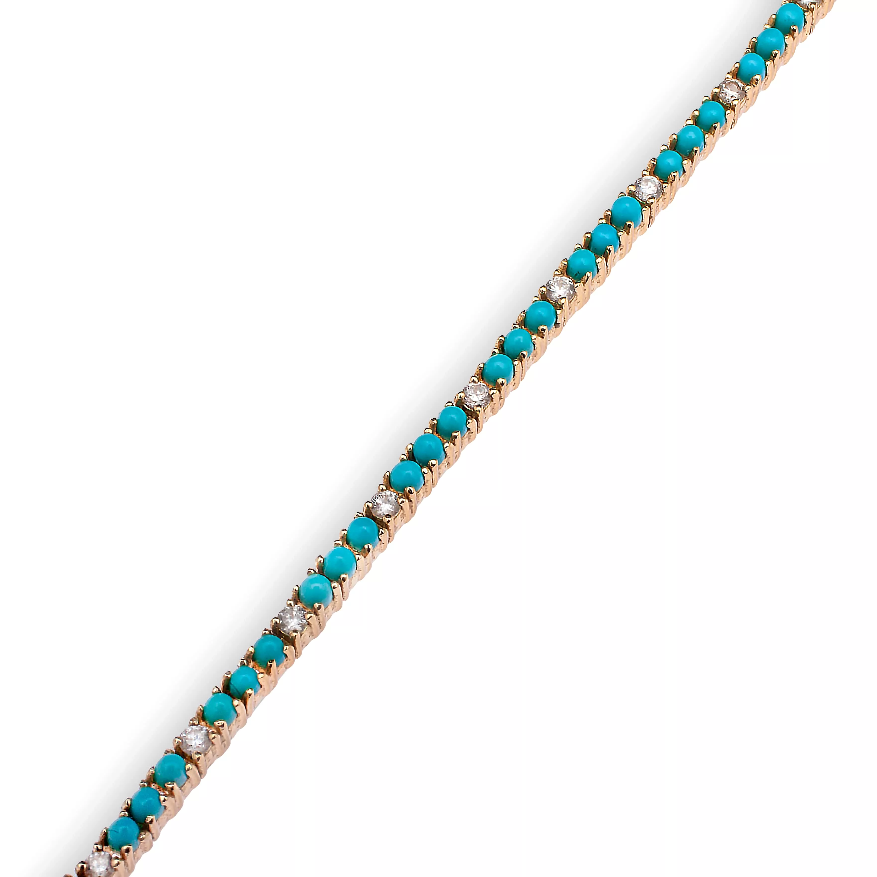 Mini 14K Gold Turquoise and Diamond Tennis Bracelet 4-Prong Setting