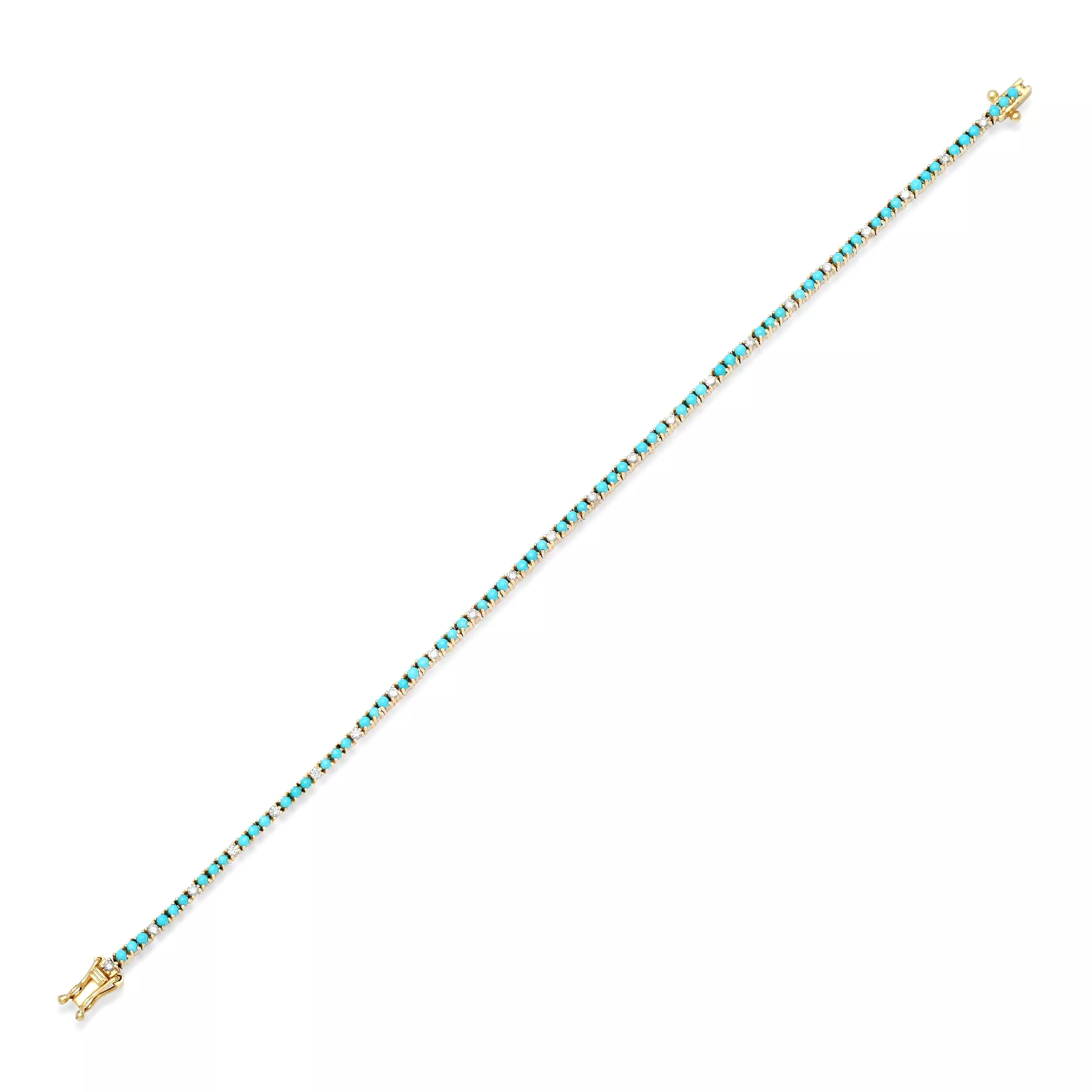 Mini 14K Gold Turquoise and Diamond Tennis Bracelet 4-Prong Setting